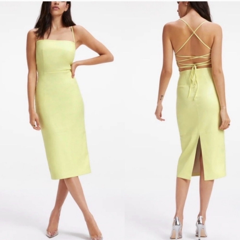 Good American Strappy Backlight Yellow Midi Dress NWT